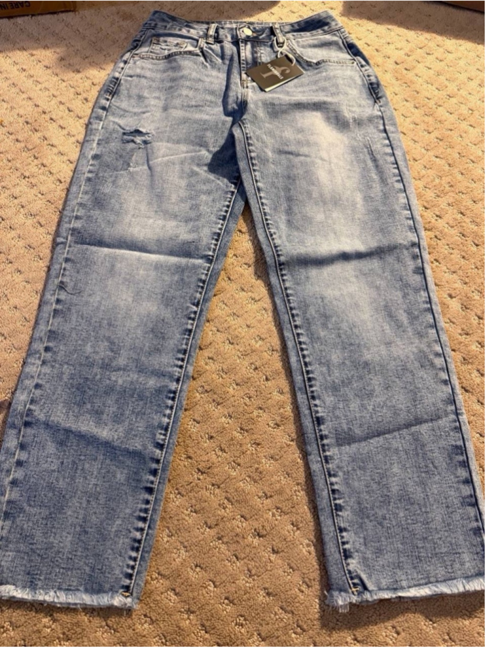 Flamingals Raw Hem Ripped Mid Rise Straight Leg Crop Jeans S